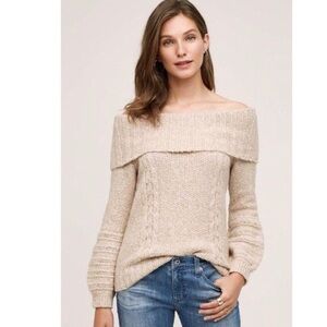 Anthropologie Sleeping On Snow Off The Shoulder Cable-Knit Sweater, Size Small